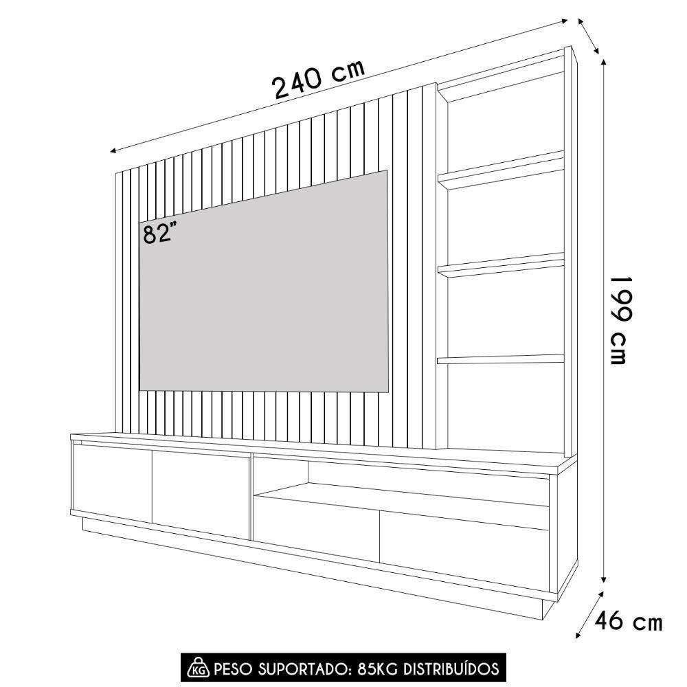 Estante Painel TV 82 Polegadas 240cm Com Led Hawai Freijó Off White C05 - Mpozenato - 4