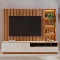 Estante Painel TV 82 Polegadas 240cm Com Led Hawai Freijó Off White C05 - Mpozenato - 7