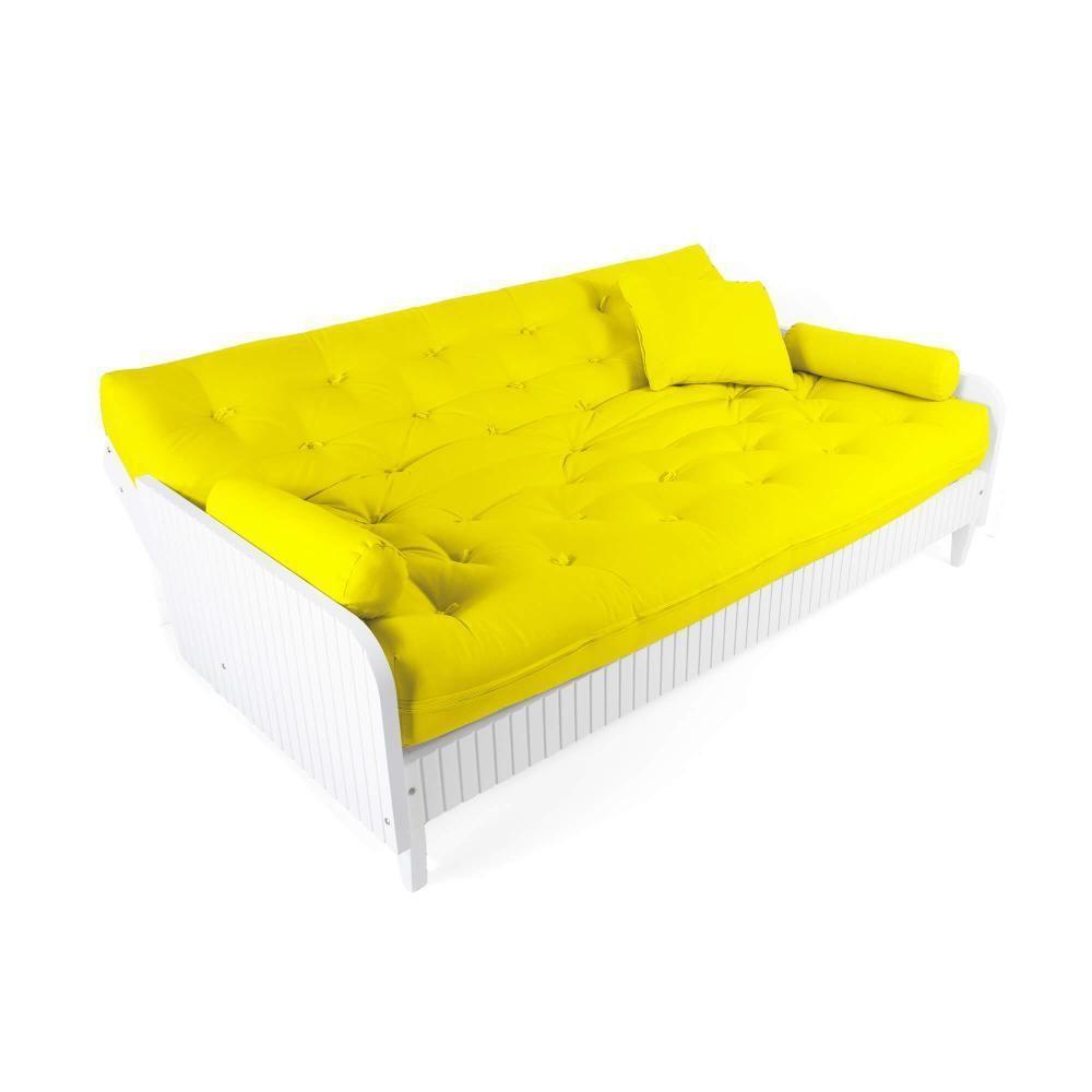 Sofá Cama Paris Ripado Branco Acquablock Amarelo Nobre - 4