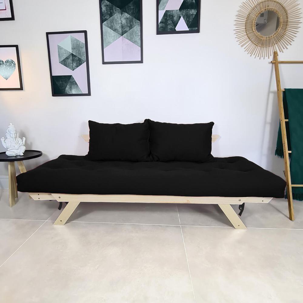 Sofá Japão Futon Sarja Madeira Sem Pintura - Preto - 3