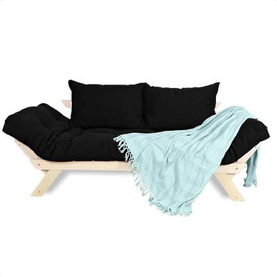 Sofá Japão Futon Sarja Madeira Sem Pintura - Preto