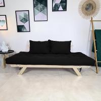 Sofá Japão Futon Sarja Madeira Sem Pintura - Preto - 3