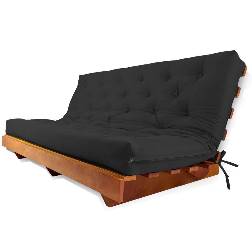 Sofá Cama Futon L Acquablock Preto Em Madeira Nobre Maciça - 1