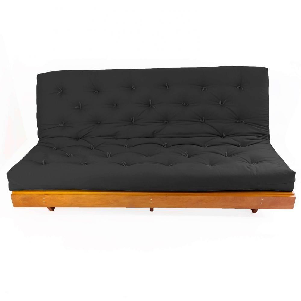 Sofá Cama Futon L Acquablock Preto Em Madeira Nobre Maciça - 3