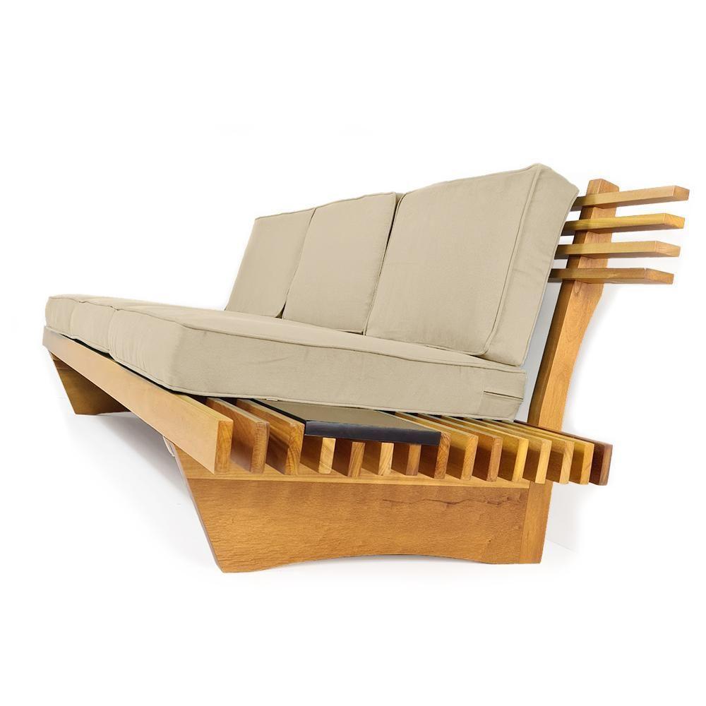 Sofá 3 Lugares Madeira Nobre Maciça Xangai Sala Moderna Bege - 3