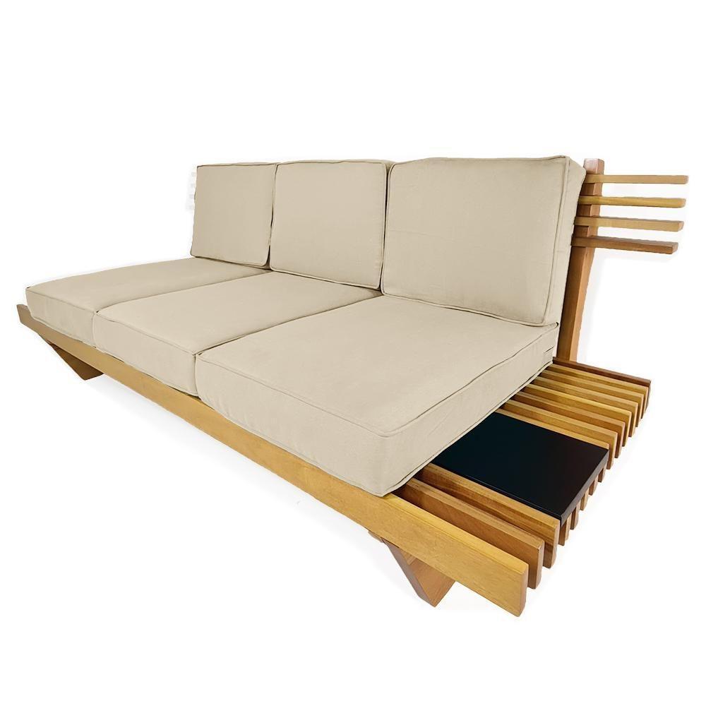 Sofá 3 Lugares Madeira Nobre Maciça Xangai Sala Moderna Bege - 5