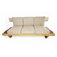 Sofá 3 Lugares Madeira Nobre Maciça Xangai Sala Moderna Bege - 1