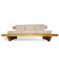 Sofá 3 Lugares Madeira Nobre Maciça Xangai Sala Moderna Bege