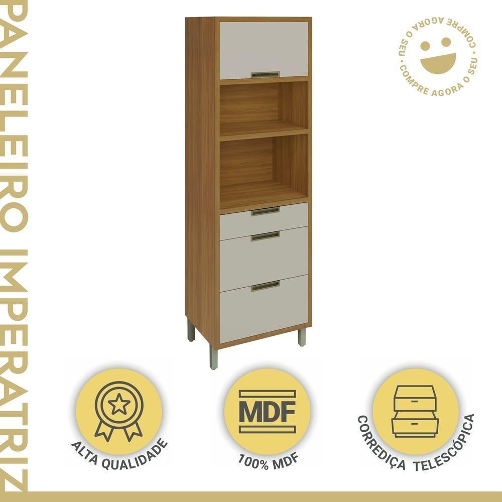 Paneleiro Torre Quente 1 Porta 3 Gavetas Imperatriz Nesher Móveis Freijó-off White - 4