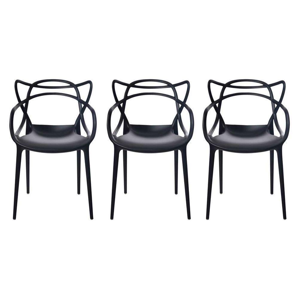 Kit Com 3 Cadeira Allegra Masters Polipropileno Sala Cozinha Jantar Empilhavel Preta - 1