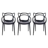 Kit Com 3 Cadeira Allegra Masters Polipropileno Sala Cozinha Jantar Empilhavel Preta - 1
