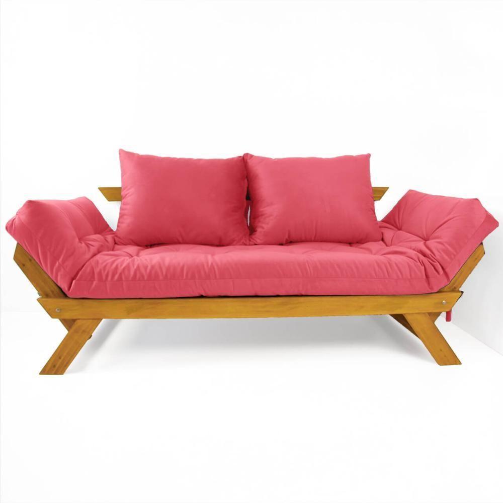 Sofá Japão Futon Sarja Madeira Cor Mel - Goiaba - 1