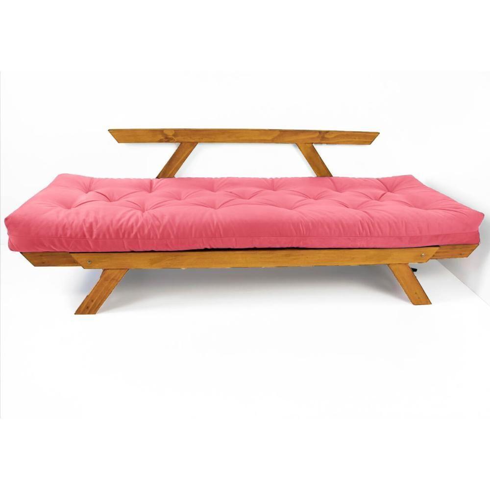 Sofá Japão Futon Sarja Madeira Cor Mel - Goiaba - 4