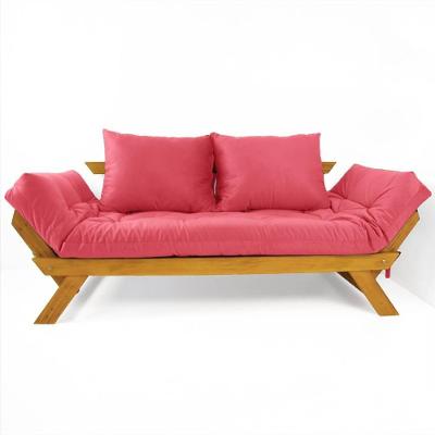Sofá Japão Futon Sarja Madeira Cor Mel - Goiaba