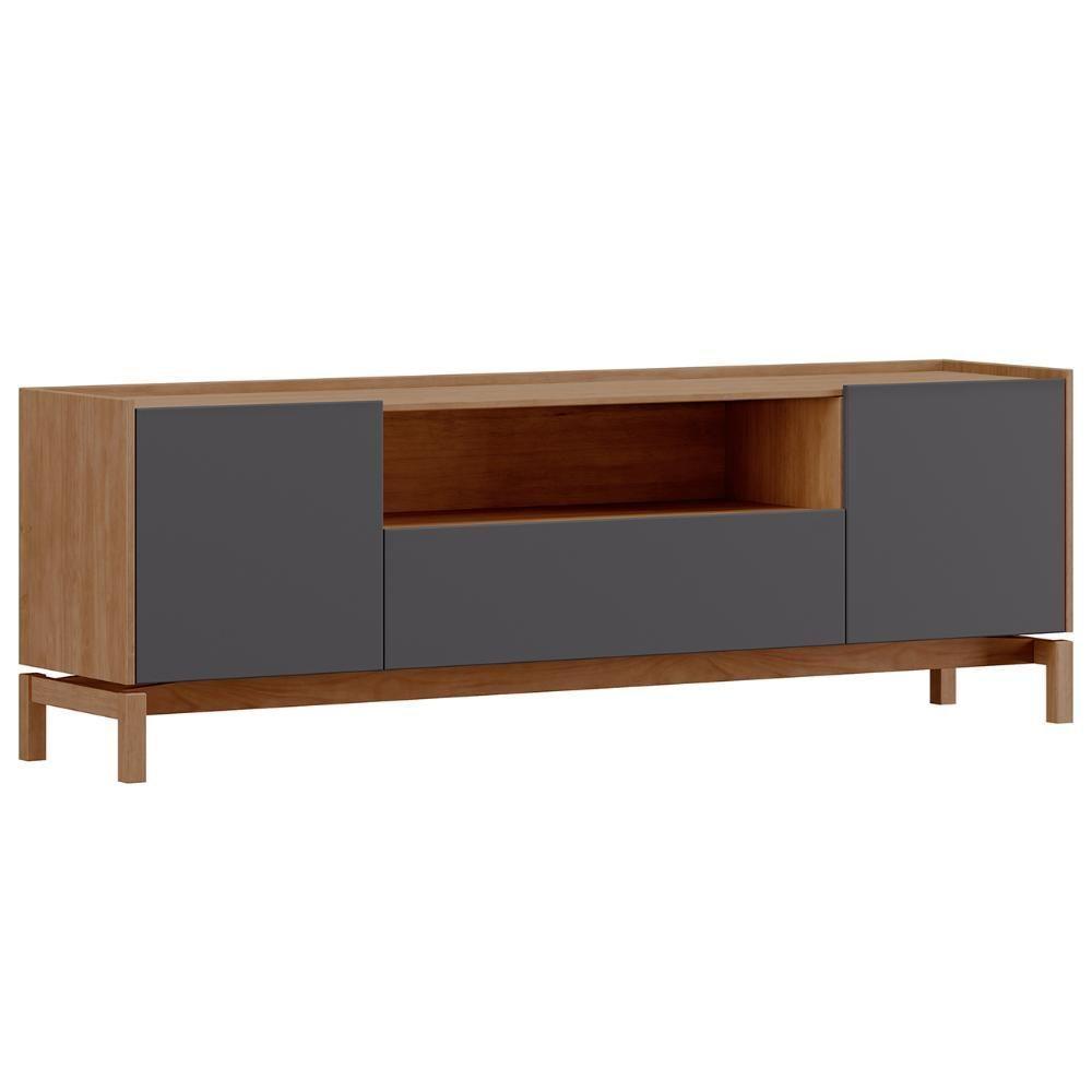 Rack TV 50 Polegadas 180cm 2 Portas 1 Gaveta Soleil Tauari Grafite F07 - Mpozenato - 2