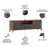 Rack TV 50 Polegadas 180cm 2 Portas 1 Gaveta Soleil Tauari Grafite F07 - Mpozenato - 3