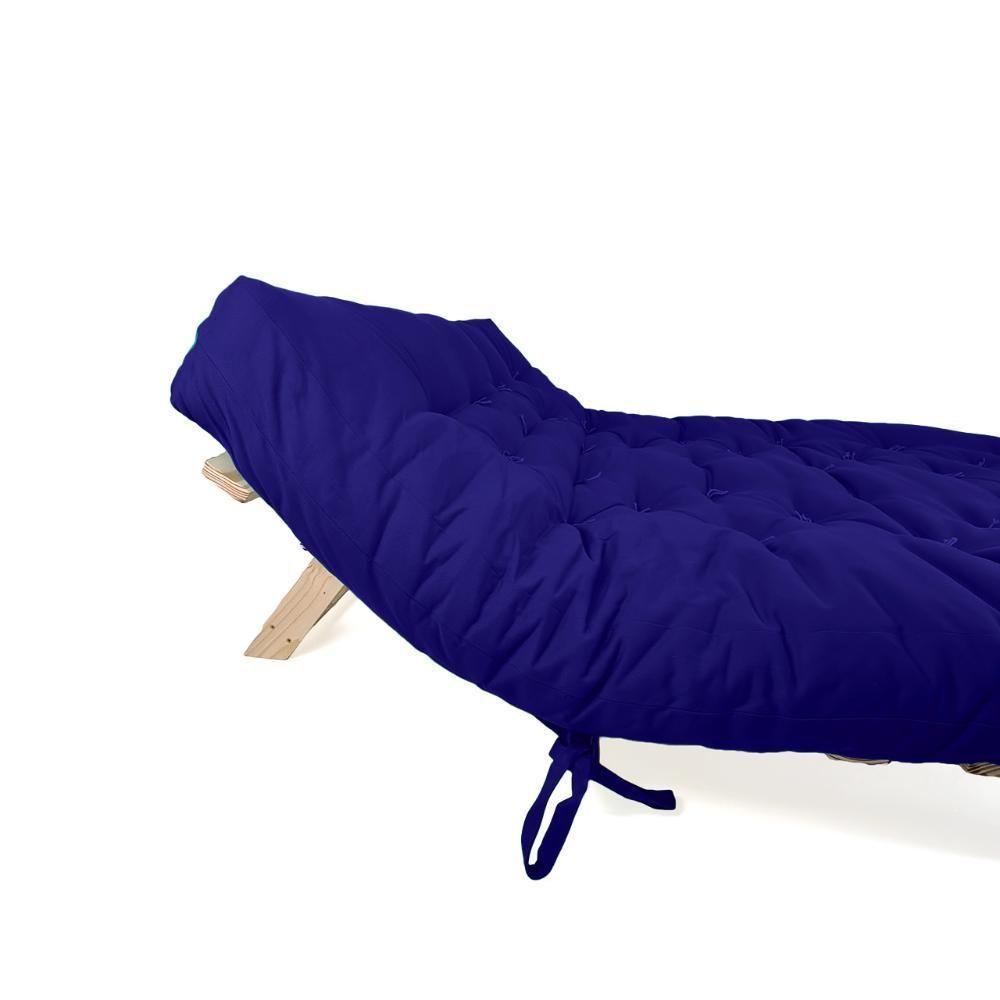 Sofa Cama Futon Oriental King Azul Royal Acquablock Madeira Maciça Pinus Natural Sem Pintura - 4