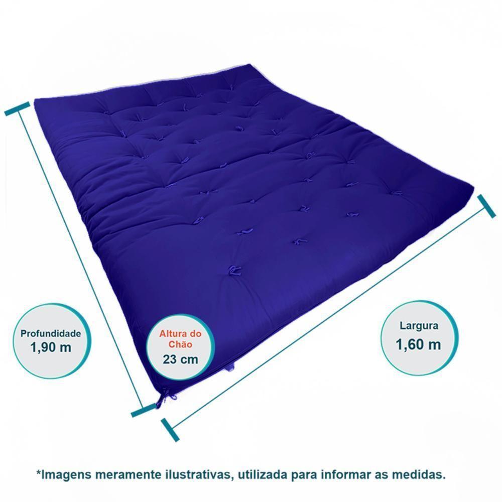 Sofa Cama Futon Oriental King Azul Royal Acquablock Madeira Maciça Pinus Natural Sem Pintura - 6