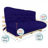 Sofa Cama Futon Oriental King Azul Royal Acquablock Madeira Maciça Pinus Natural Sem Pintura - 5