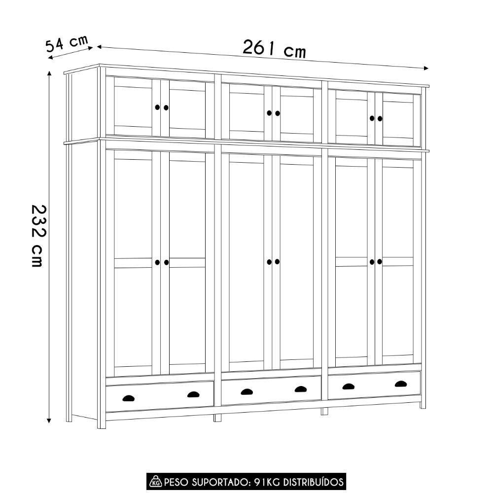 Guarda Roupa Casal 261cm Com Espelho Lázio Freijó F07 - Mpozenato - 4