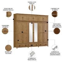 Guarda Roupa Casal 261cm Com Espelho Lázio Freijó F07 - Mpozenato - 3