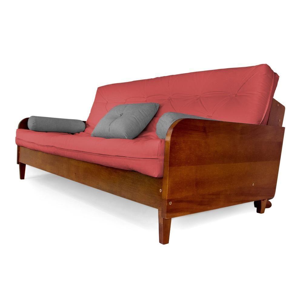 Sofá Cama Paris Sarja Madeira Nobre Imbuia - Goiaba - 2