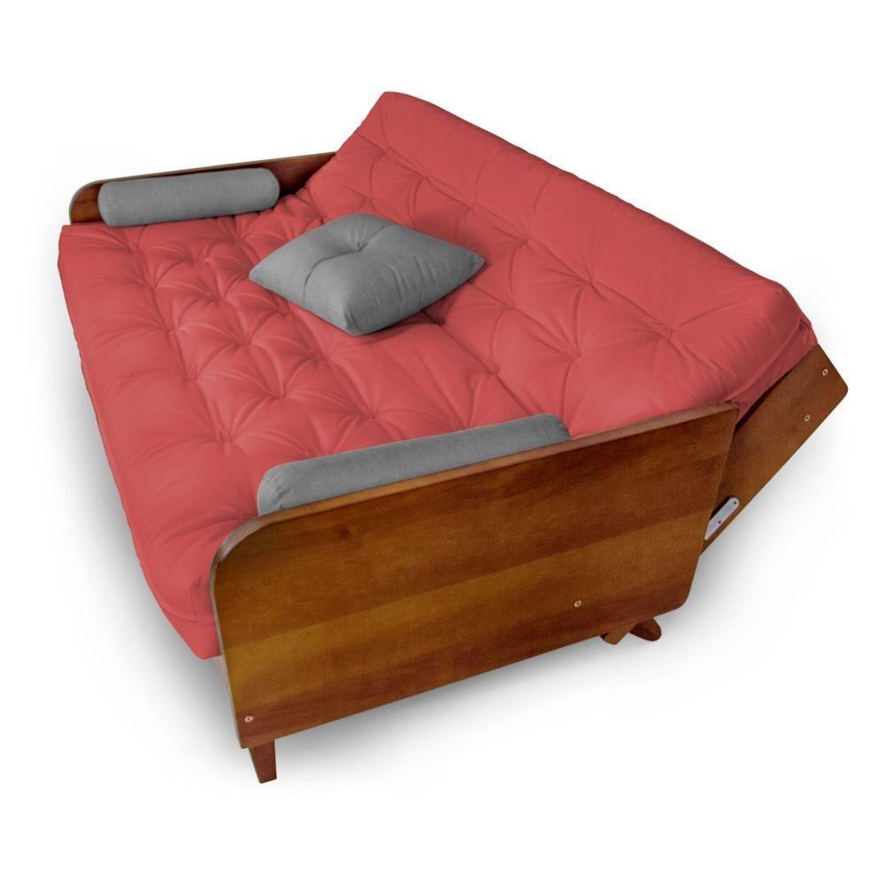 Sofá Cama Paris Sarja Madeira Nobre Imbuia - Goiaba - 4