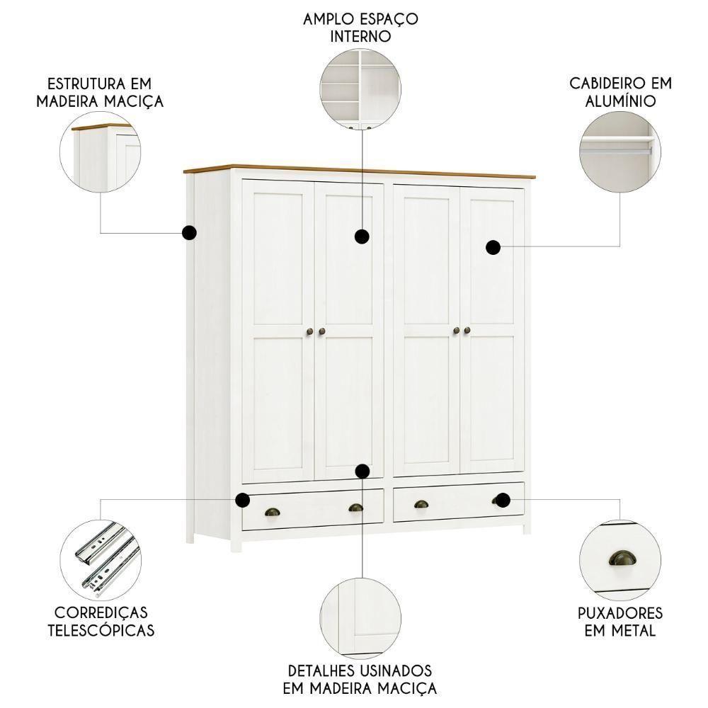 Guarda Roupa Casal 176cm 4 Portas 2 Gavetas Lázio Branco/freijó F07 - Mpozenato - 3
