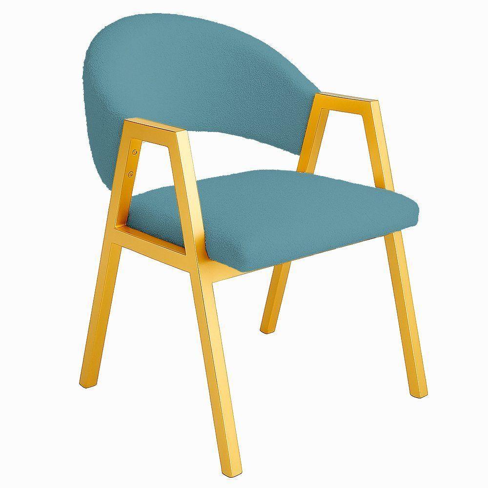 Cadeira De Jantar Antonella Veludo Estilo Poltrona Com Pés Dourado - 7 Decor Azul Turquesa - 1