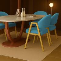 Cadeira De Jantar Antonella Veludo Estilo Poltrona Com Pés Dourado - 7 Decor Azul Turquesa - 2