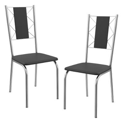 Kit 2 Cadeiras Cromada Sala Jantar 2C076CR Corino Kappesberg Preto