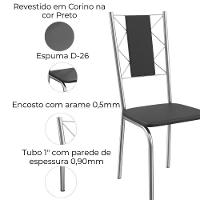 Kit 2 Cadeiras Cromada Sala Jantar 2C076CR Corino Kappesberg Preto