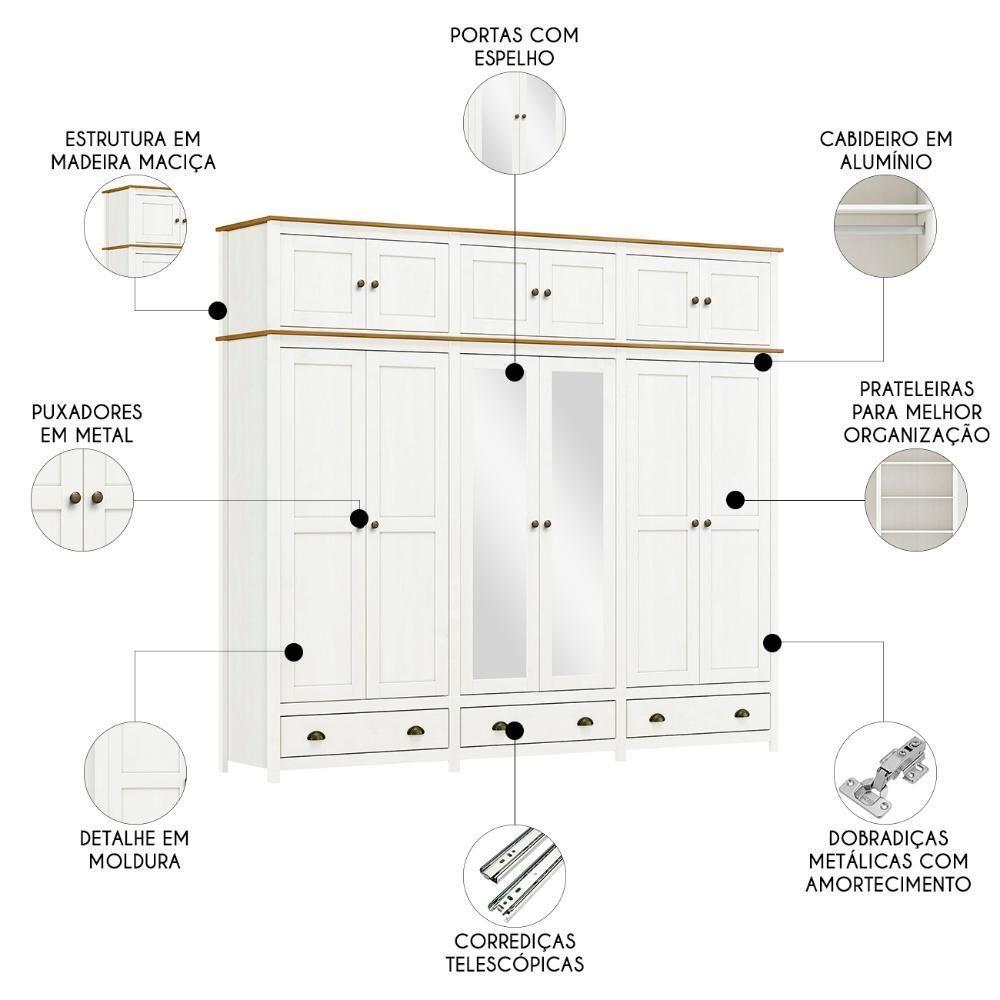 Guarda Roupa Casal 261cm Com Espelho Lázio Branco/freijó F07 - Mpozenato - 3
