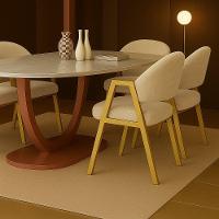 Cadeira De Jantar Antonella Boucle Estilo Poltrona Com Pés Dourados - 7 Decor Bege - 2