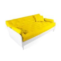Sofá Cama Paris Ripado Branco Sarja Amarelo Madeira Nobre - 1