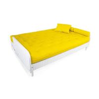 Sofá Cama Paris Ripado Branco Sarja Amarelo Madeira Nobre - 3