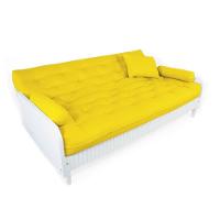 Sofá Cama Paris Ripado Branco Sarja Amarelo Madeira Nobre