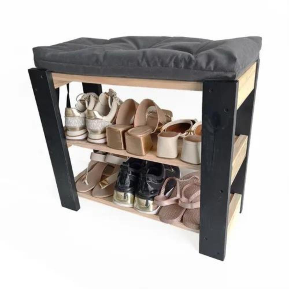 Sapateira Hall Entrada Organizador Multiuso Com Almofada Cinza - 1