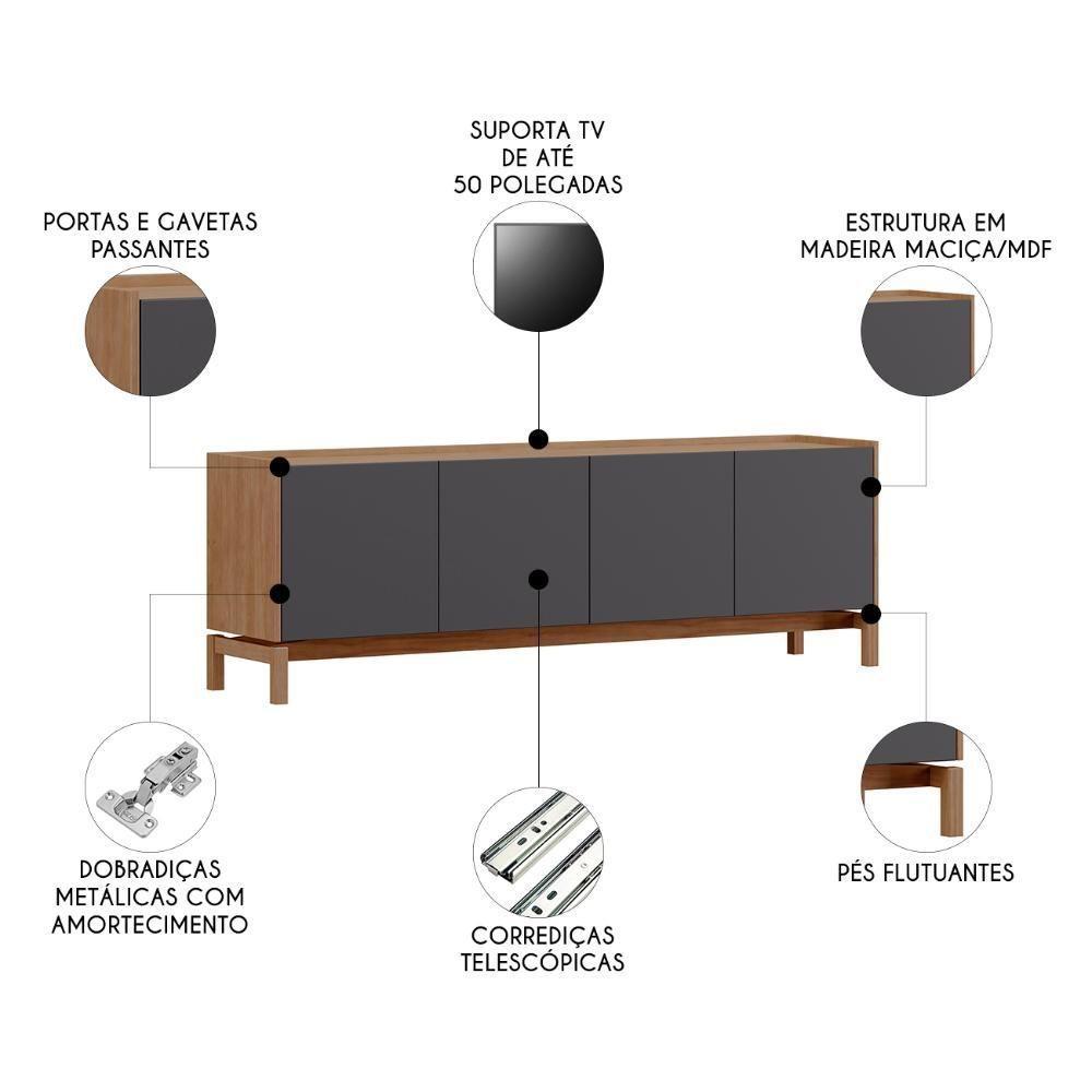 Rack TV 50 Polegadas 180cm 2 Portas 2 Gavetas Soleil Tauari Grafite F07 - Mpozenato - 3