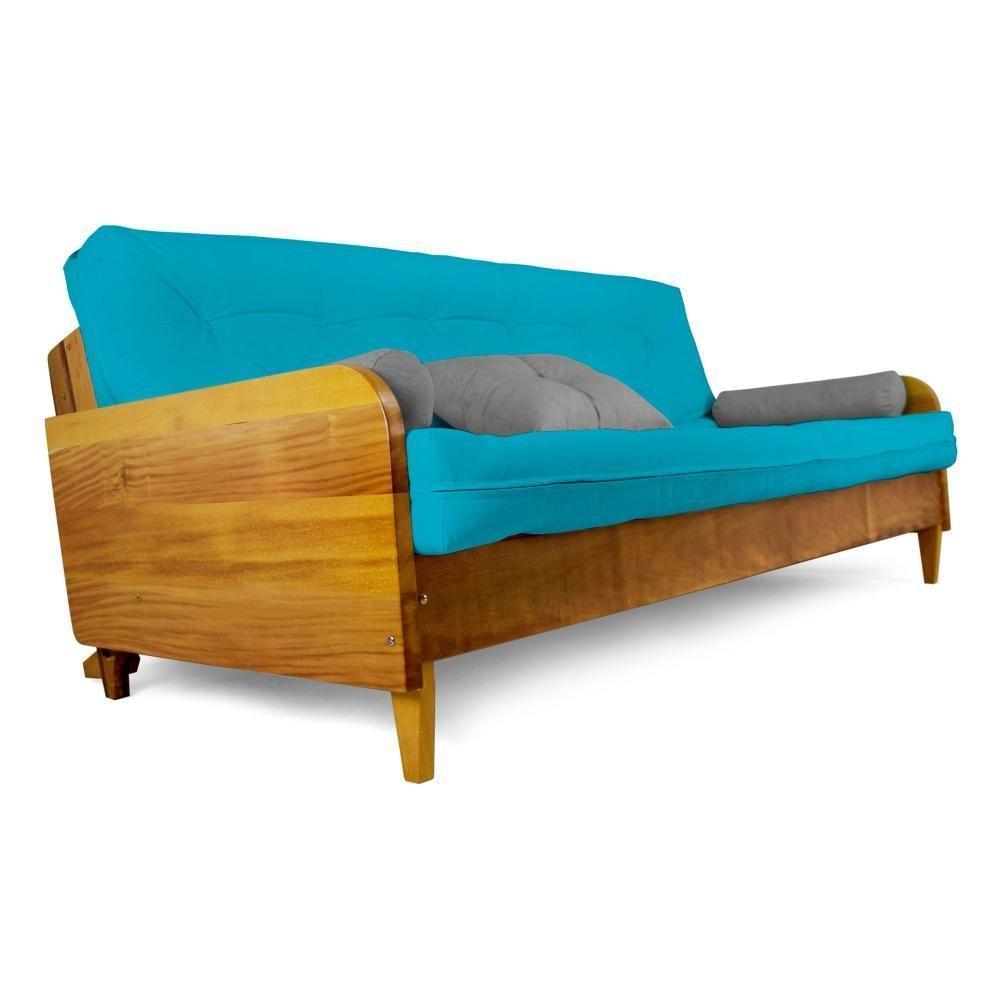 Sofá Cama Paris Sarja Azul Tiffany Madeira Maciça Alto Padrão - 2