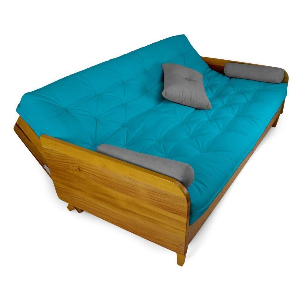 Sofá Cama Paris Sarja Azul Tiffany Madeira Maciça Alto Padrão - 4