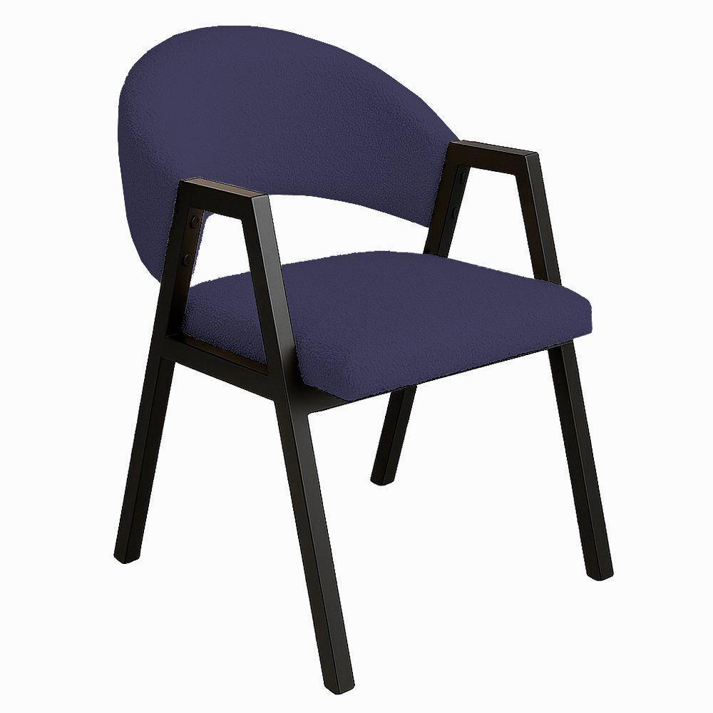 Cadeira De Jantar Antonella Boucle Estilo Poltrona Com Pés Preto - 7 Decor Azul Marinho - 1