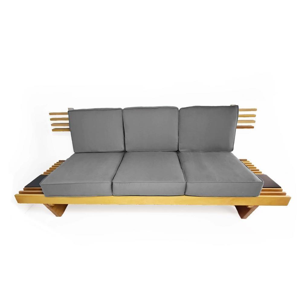 Sofá 3 Lugares Madeira Nobre Maciça Xangai Sala Moderna Cinza - 1