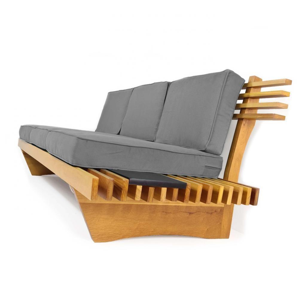 Sofá 3 Lugares Madeira Nobre Maciça Xangai Sala Moderna Cinza - 2