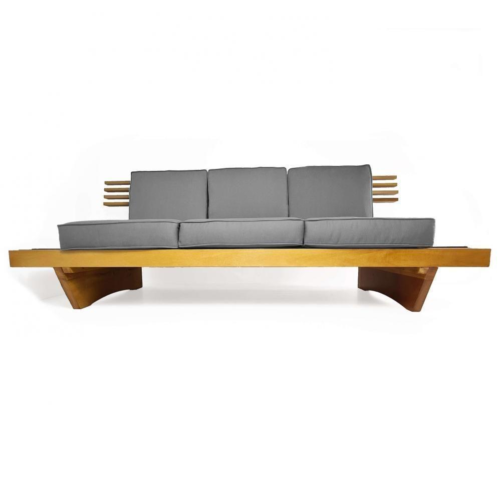 Sofá 3 Lugares Madeira Nobre Maciça Xangai Sala Moderna Cinza - 4