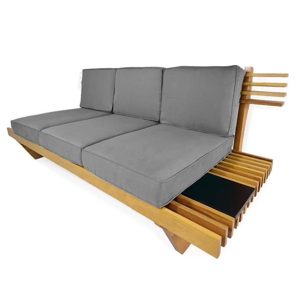 Sofá 3 Lugares Madeira Nobre Maciça Xangai Sala Moderna Cinza - 5