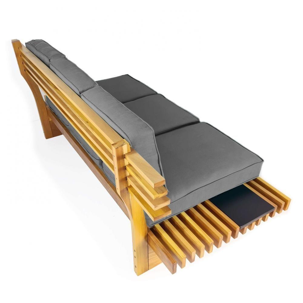 Sofá 3 Lugares Madeira Nobre Maciça Xangai Sala Moderna Cinza - 7