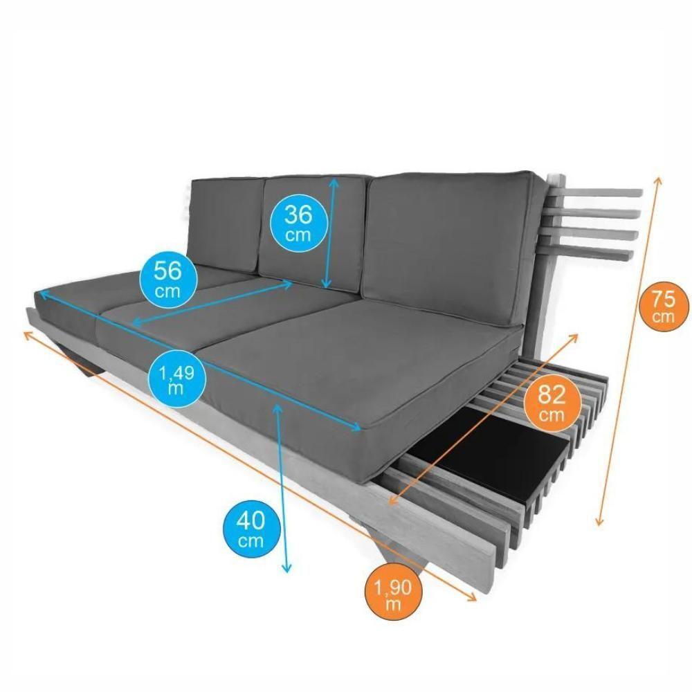 Sofá 3 Lugares Madeira Nobre Maciça Xangai Sala Moderna Cinza - 8