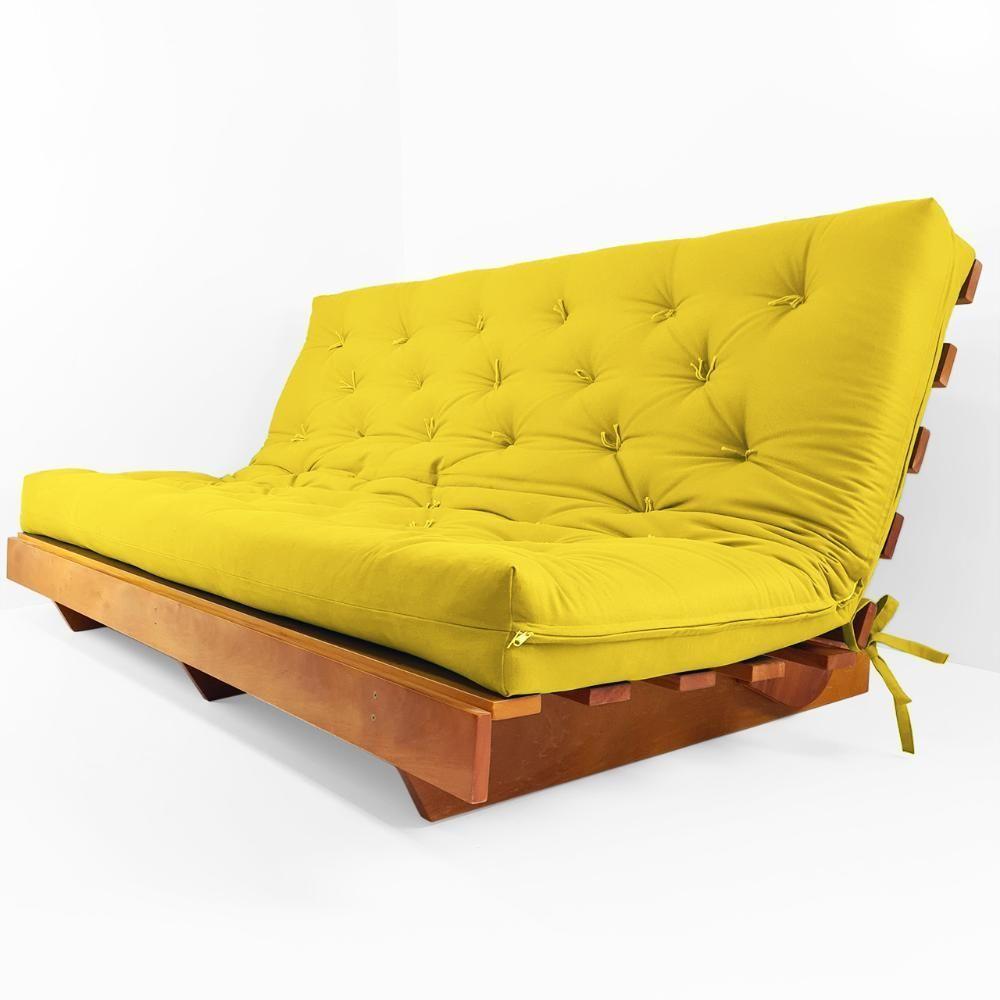 Sofá Cama Futon L Acquablock Amarelo Em Madeira Nobre Maciça - 1
