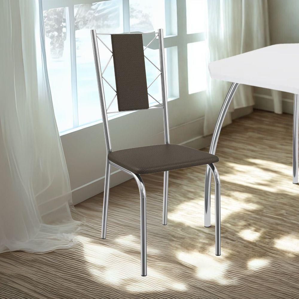 Kit 2 Cadeiras Cromada Sala Jantar 2C076CR Corino Kappesberg Marrom - 6